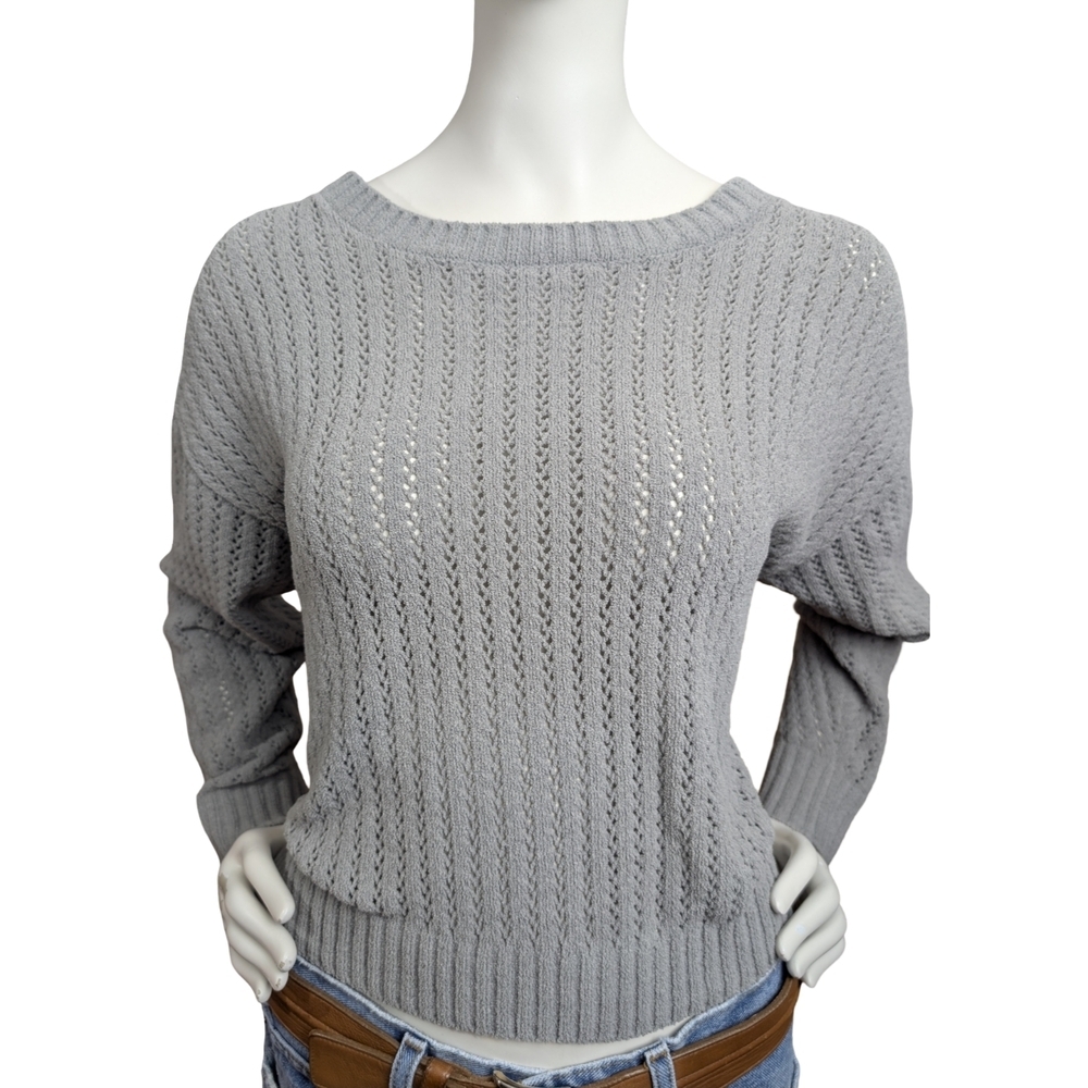 Soft Chenille Cropped Green Sweater | Minimalist Knit | Size S